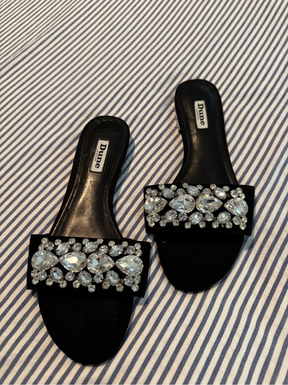 Dune Black Jeweled suede Slide Sandals